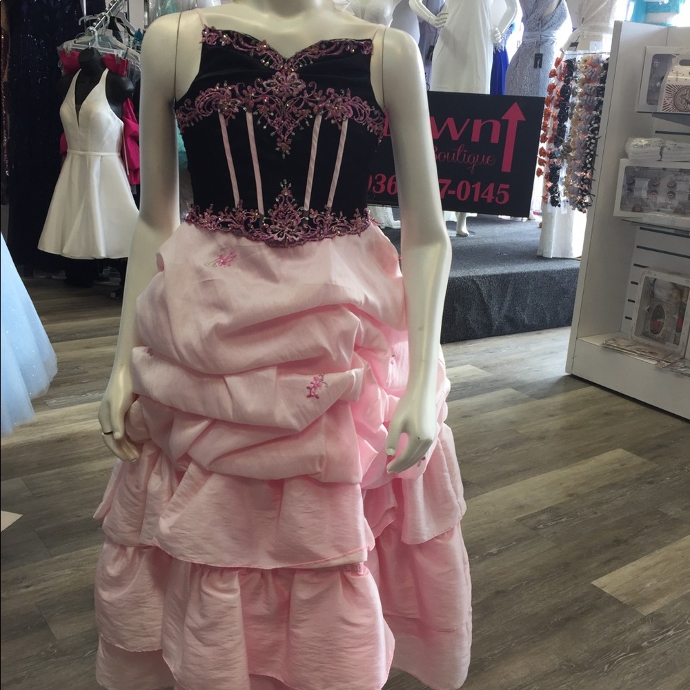 Light pink and black ruffle dress